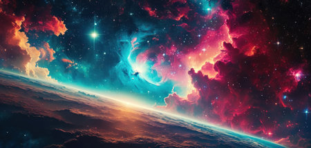Cosmic art, science fiction wallpaper. Beauty of deep space. Billions of galaxies in the universe Cosmic art backgroundの素材