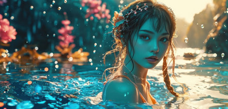 A portrait of a beautiful girl in the pool. Beauty, fashion.の素材
