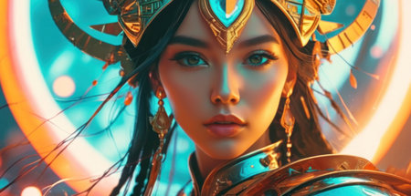 3D rendering of a fantasy woman with futuristic hairstyle and makeupの素材