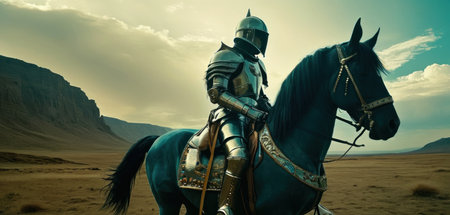 Knight on horseback in the desert. Medieval period. 3d renderingの素材