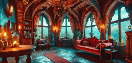 Luxury interior of a medieval castle. 3D rendering.の素材