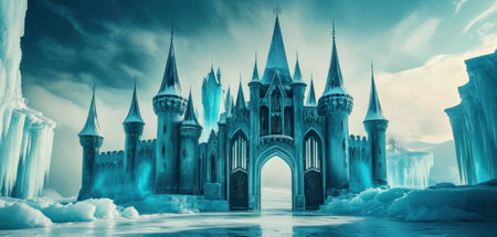Fantasy landscape with fantasy castle. 3d illustration. Fantasy world.の素材