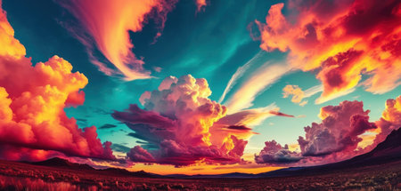 Dramatic sunset over the mountains. Dramatic sky with clouds.の素材