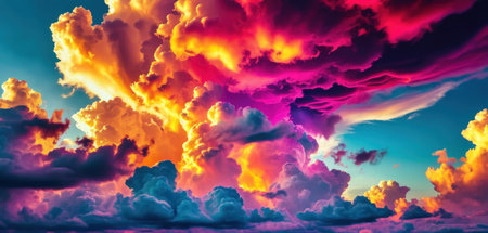 Colorful sunset sky with cumulus clouds. 3D illustration.の素材