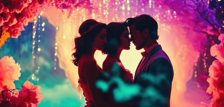 Wedding couple in love on the background of the night city.の素材