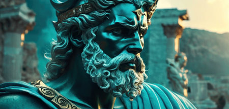 Bronze statue of Zeus in the ancient city of Athens, Greeceの素材