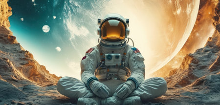 Astronaut in outer space against the background of the planet.の素材