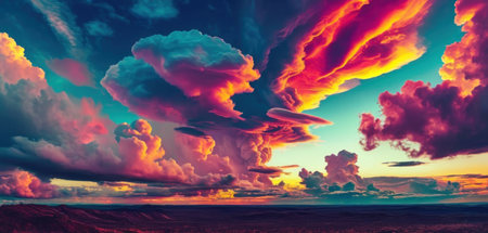 Dramatic sunset over the desert. 3d render illustration.の素材