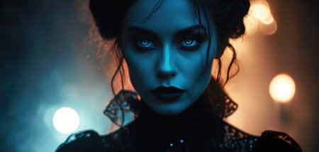 Beautiful gothic woman with black make-up and hairstyleの素材