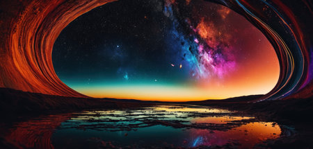 Fantasy alien planet. Mountain and lake. 3D Illustrationの素材