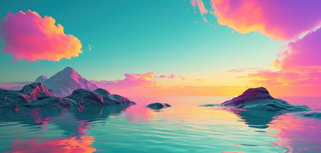 beautiful sunset over the sea. 3d render of a backgroundの素材