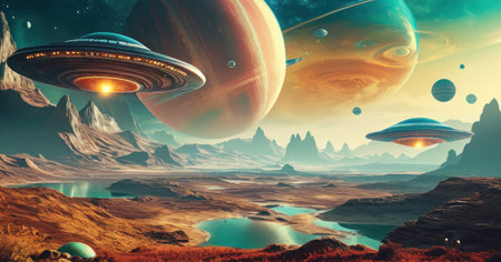 Alien Planet - 3D Rendered Computer Artwork. Fantasy Landscape.の素材