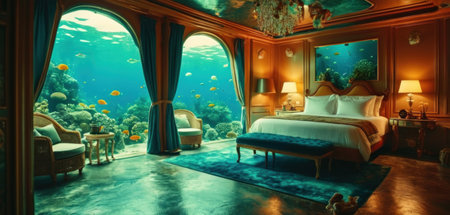 3D CG rendering of underwater world. 3D CG. High resolution.の素材