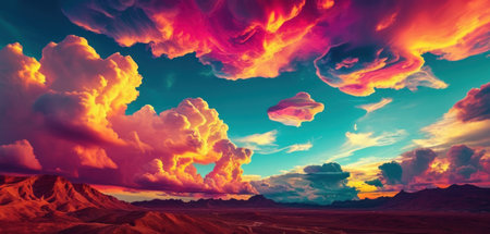 Fantasy alien planet. Mountain and sky. 3D illustration.の素材