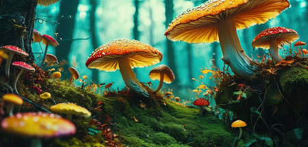 Fly agaric mushrooms in the autumn forest. Beautiful nature scene.の素材