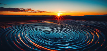 Sunset over a salt lake in Yellowstone National Park, Wyoming.の素材
