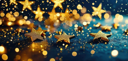Golden stars on bokeh background. Christmas and New Year conceptの素材