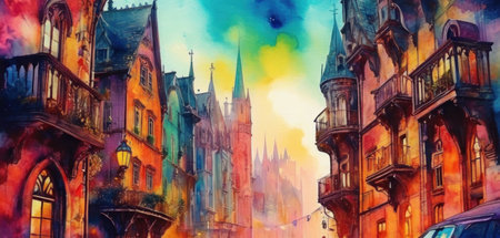 Digital painting of old town in Strasbourg, Alsace, Franceの素材