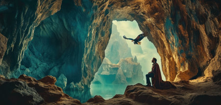 Fantasy scene of a witch in a cave. 3d renderingの素材