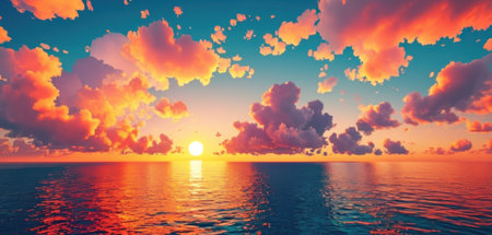 Beautiful sunset over the sea. 3d rendering illustration background.の素材