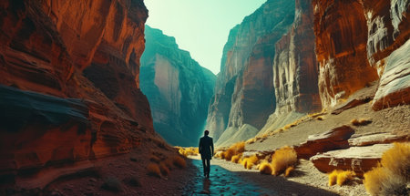 Man walking in Valley of Fire State Park, Nevada, USA.の素材