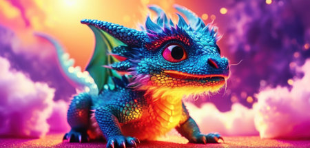 Fantasy scene with fantasy dragon. 3d illustration. Fantasy background.の素材