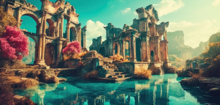 Ruins of ancient city of Side, Turkey. 3D renderingの素材