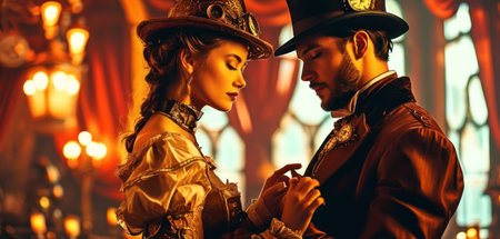 Portrait of a beautiful couple in medieval clothes. Retro style.の素材