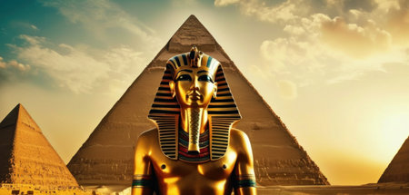 Egyptian Sphinx in front of pyramids of Giza.の素材