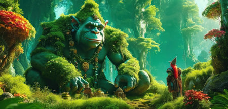 Ganesha statue in the garden, 3d rendering. Computer digital drawing.の素材