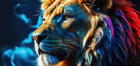 Portrait of a male lion. Fantasy portrait of a male lion.の素材