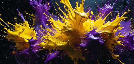 Colorful paint splashes isolated on black background. Abstract colorful backgroundの素材