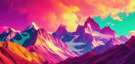 Beautiful mountain panorama with colorful sky and clouds. 3D renderingの素材