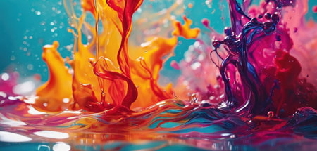Colorful paint splashes on a water surface. Abstract background.の素材