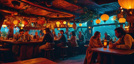 People in a bar at night.の素材