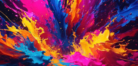 Colorful paint splashes on black background. Colorful abstract backgroundの素材
