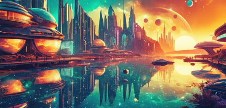 Fantasy alien planet. 3D illustration. Elements of this image furnished by NASAの素材