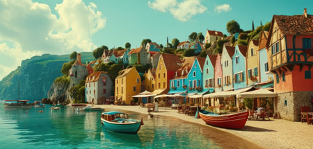 Panoramic view of the colorful houses on the coast of the Lofoten islands, Norwayの素材