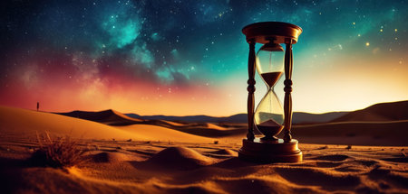 Hourglass in the desert. Sand dunes. 3d renderingの素材