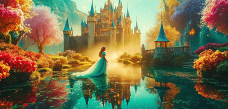 Fairy tale princess in a fantasy castle. 3D rendering.の素材