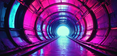 3d illustration. Futuristic tunnel with neon lights. Futuristic corridor.の素材