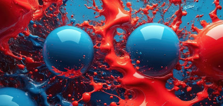 3d rendering of abstract background with red and blue liquid splash.の素材
