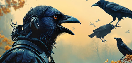 Halloween background with crow and ravens. 3D rendering.の素材