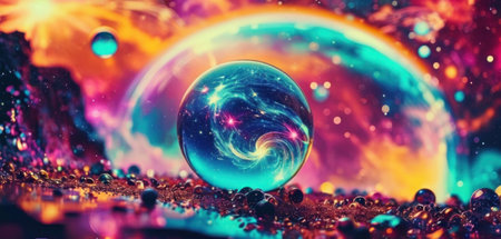 abstract space background with planet and stars. 3d illustration.の素材