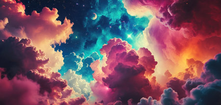 Night sky with clouds and stars. 3D illustration. Abstract background.の素材