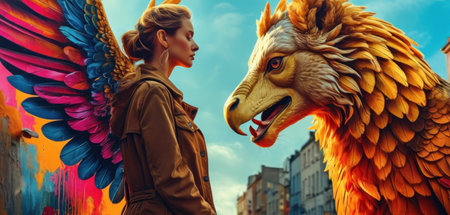 A woman with a lion headの素材