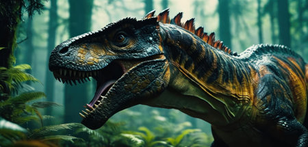 Dinosaur Spinosaurus in the forest. 3d render.の素材