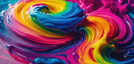 abstract background of colorful oil paint splashes on water closeupの素材