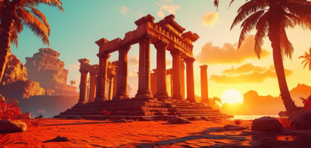Temple of Zeus at sunset. 3D render. Vintage style.の素材