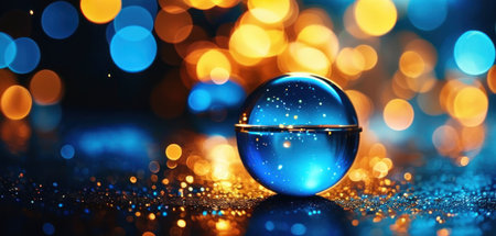 Crystal ball on bokeh background. Christmas and New Year conceptの素材